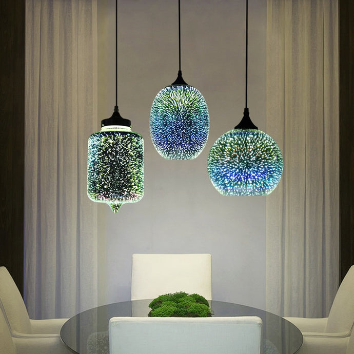 Modern 3D Colorful Nordic Starry Sky Hanging Glass Shade Pendant Lamp